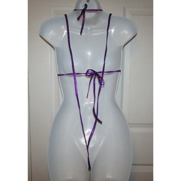 Purple Metallic Micro Strappy String Thong Bikini - NEW - Picture 4 of 6